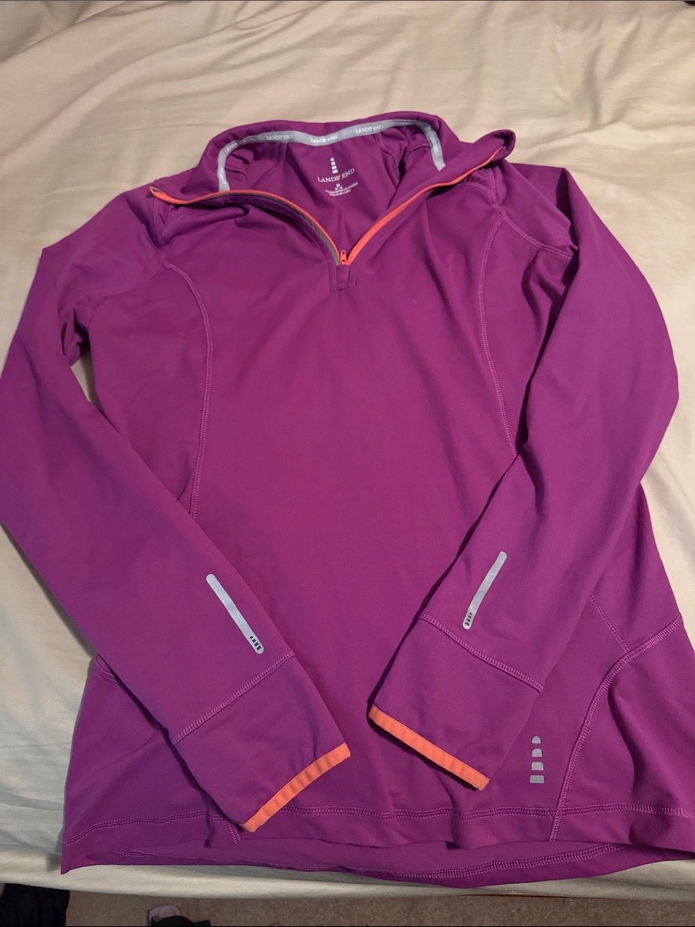Lands' End Fuchsia Half-Zip Performance Pullover with Orange Trim